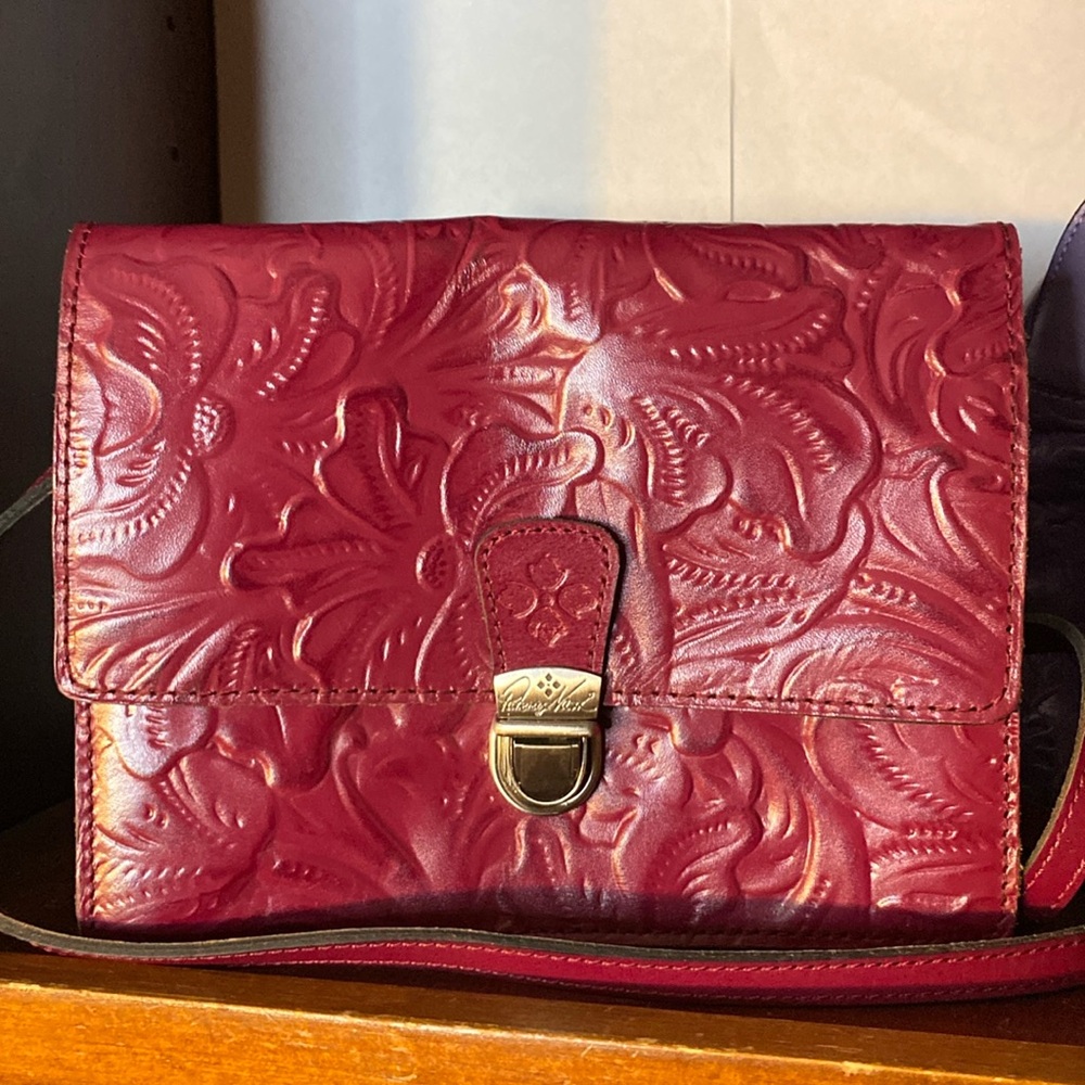 Patricia Nash Laurentina Crossbody Bag burnished ruby red‎ pink leather EUC